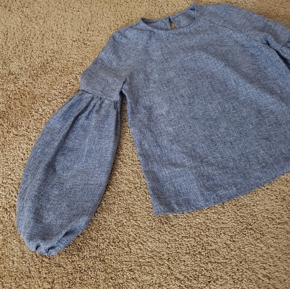 Bell sleeve denim look blouse - Picture 3 of 6